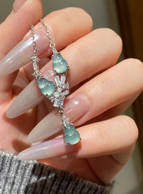 天然高冰危料蓝水翡翠S925纯银项链众高级白搭送朋友礼物送证书