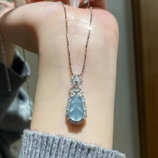 天然蓝水危料翡翠S925纯银芭蕉扇项链女款送朋友礼物送证书礼盒