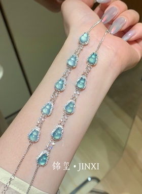 新款天然蓝水翡翠危料葫芦手链纯银s925国潮风爆闪精致高级轻奢