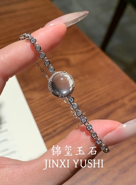 天然水沫玉s925纯银手链银镶嵌玉石时尚设计感手串送朋友礼物送证