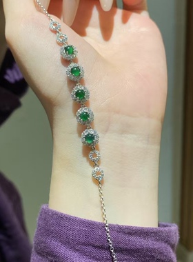 天然A货阳绿手链S925银镶嵌冰种玉石时尚高档送证书礼盒