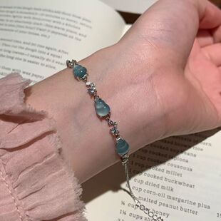 天然危料翡翠蓝水翡翠葫芦手链s925纯银镶嵌时尚百搭气质优雅女款