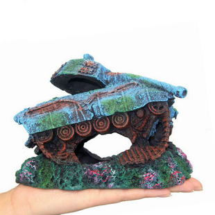 创意鱼缸造景坦克军舰沉船水族箱装饰飞机航母树脂工艺品造景摆件