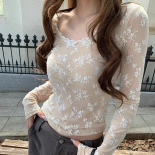 纯欲蕾丝拼接蝴蝶结百搭长袖 时尚 T恤女 新款 HOLDER十三行2025冬季