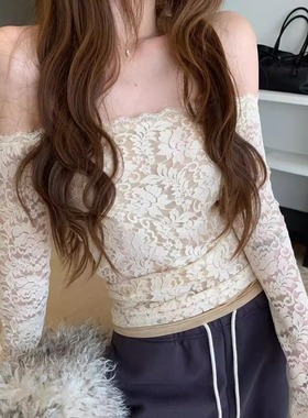 HOLDER十三行2025冬季新款韩系辣妹小女人蕾丝性感一字肩T恤上衣