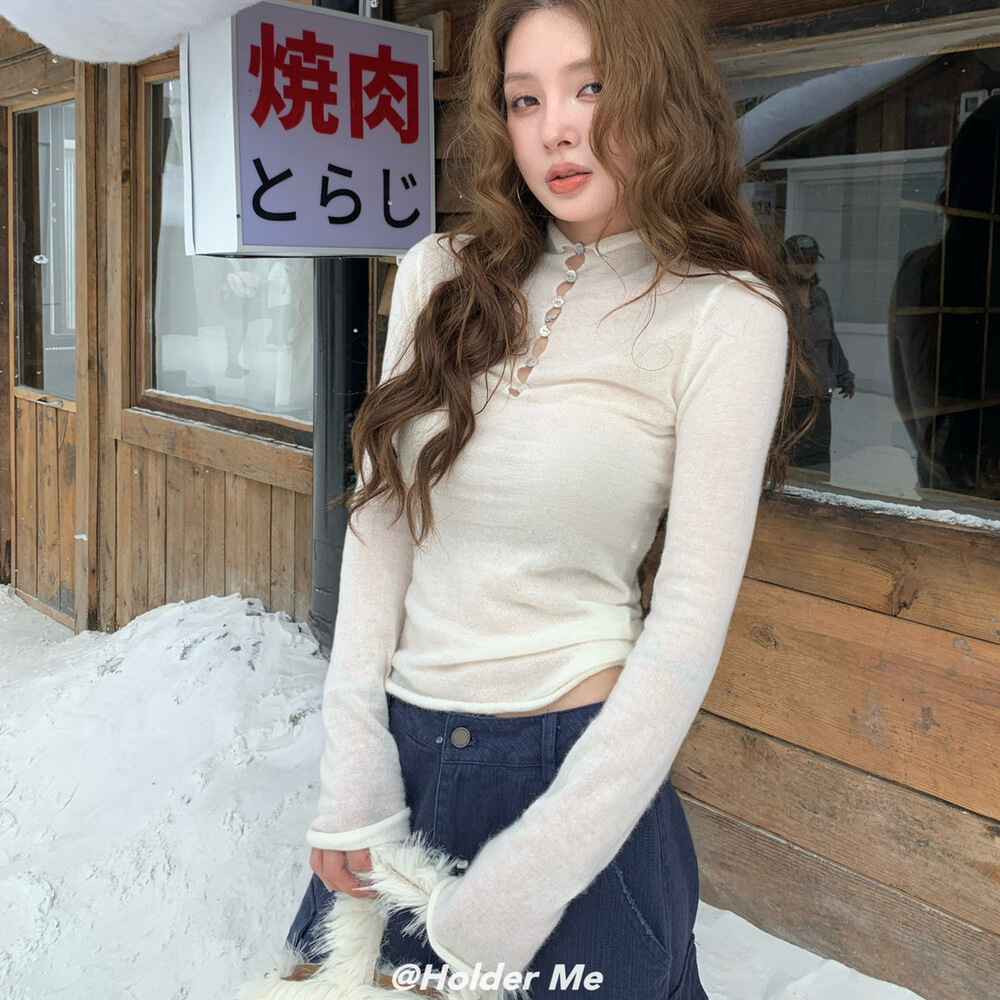 HOLDER十三行2025秋季新款韩系慵懒温柔设计感前后两穿长袖毛衣女