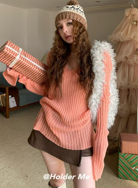 HOLDER十三行2025冬季新款韩系气质设计感袖口开叉V领针织毛衣女