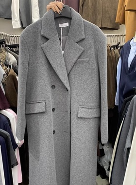 HU法式气质高级感双排扣百搭羊呢大衣2025冬季新款赫本风长款外套