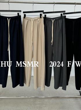 HU MSMR 2024秋季新款气质韩版时尚气质纯色松紧腰直筒休闲长裤女