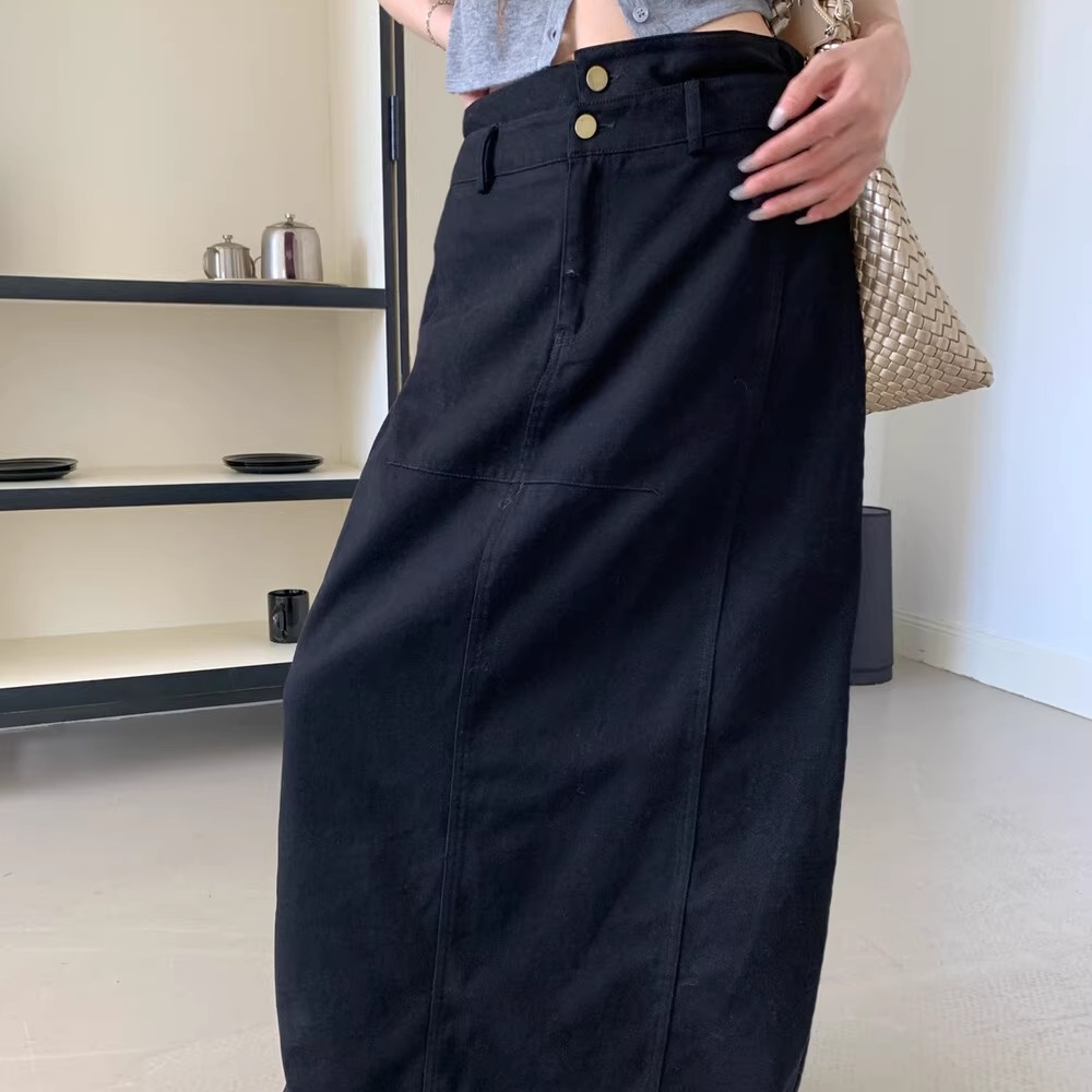 HOLDER韩版2025秋季新款韩版时尚气质高腰双腰头直筒牛仔半身裙女