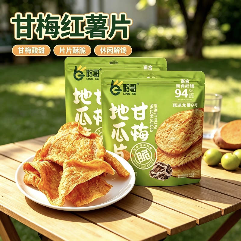 岭哥红薯脆片袋装100g香甜酥脆地瓜片甘梅味休闲小零食小吃外出