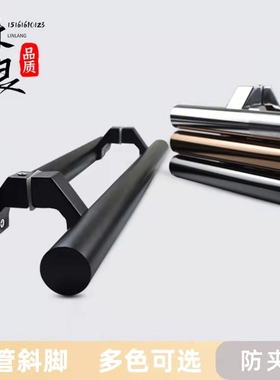 不锈钢木移推拉有框玻璃门拉手 亚黑色圆管斜脚KTV包厢大门把手