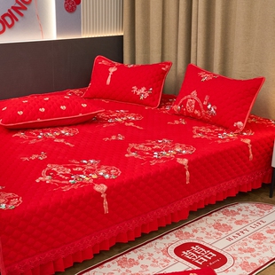 红色结婚大炕盖防滑榻榻米床盖四季通用纯棉结婚农村炕单全棉囍字