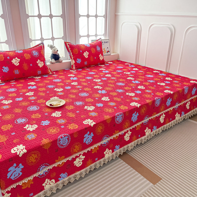 纯棉百福图大炕盖炕垫农村土炕火炕床单炕毯四季通用红色全棉床盖