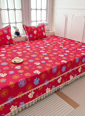 纯棉百福图大炕盖炕垫农村土炕火炕床单炕毯四季通用红色全棉床盖