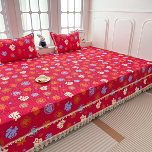 纯棉百福图大炕盖炕垫农村土炕火炕床单炕毯四季通用红色全棉床盖