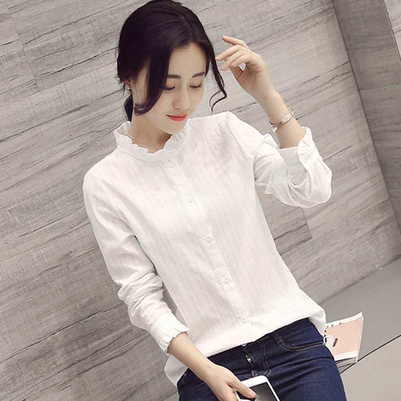 2020春装纯棉衬衫女长袖韩版修身木耳立领气质冷淡风打底衫白衬衣|ruв категории Женская одежда, кружева свитер/шифон рубашка - от Buy2taobao.com для оказания профессиональной услуги покупки агента Taobao