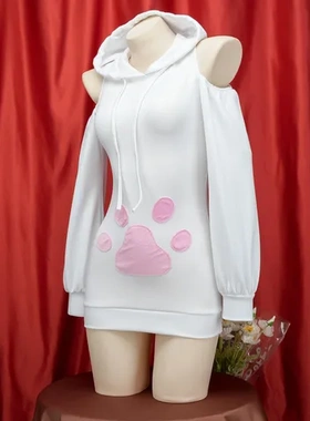 包臀裙兔女郎猫爪睡衣C2057女款性感卫衣日常连帽套头毛绒家居服