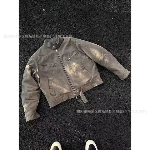 宽松夹克高级机车cleanfit复古女小众秋季设计感短款做旧外套美式,运动服/休闲服装,棒球服,淘宝优惠券,粉丝福利购,淘宝优惠卷