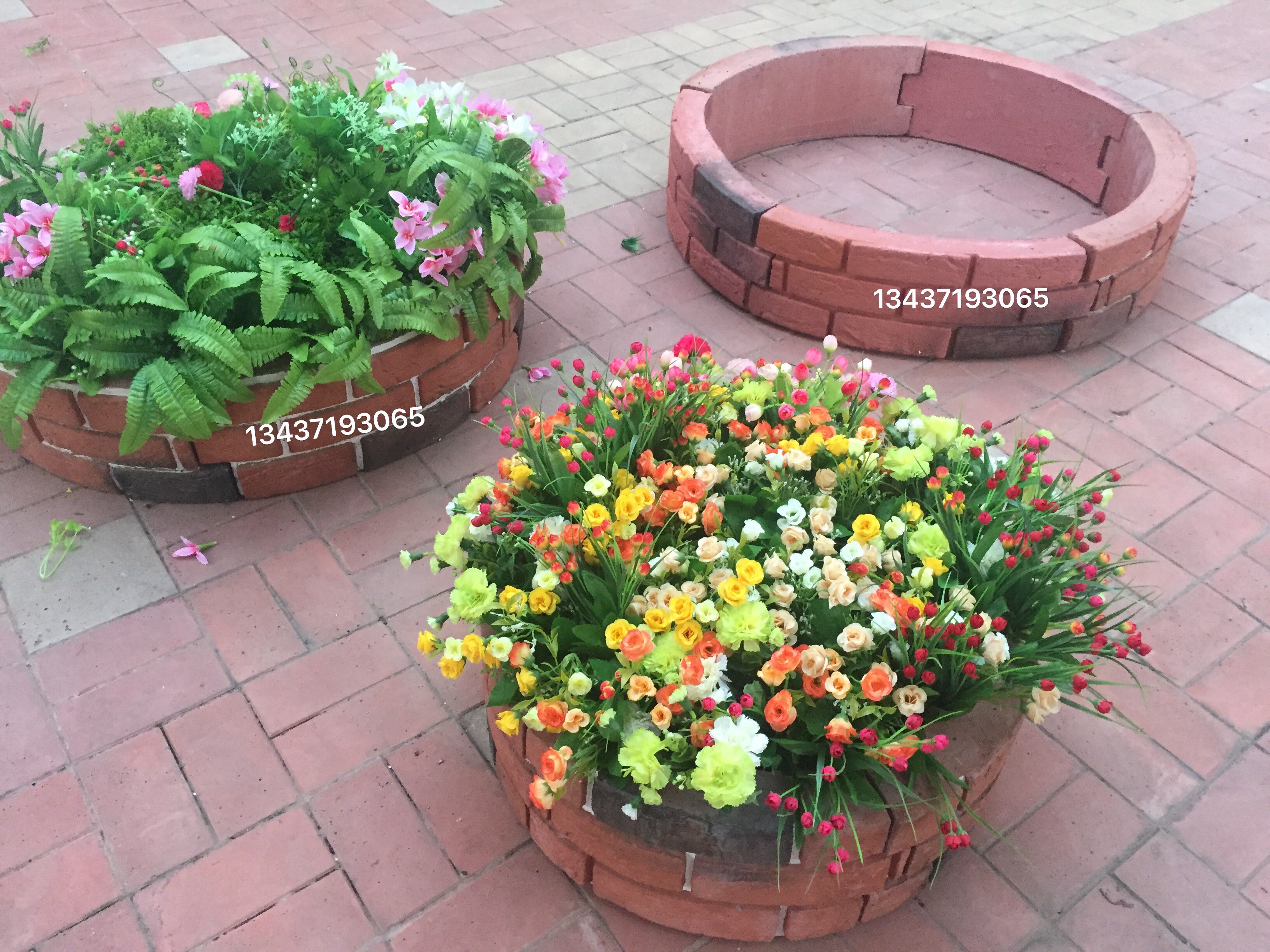 新款水泥艺术拼装圆形方形种植器文化石仿古砖无底花坛模是软胶