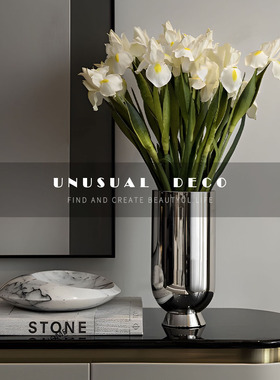 UNUSUAL 轻奢现代样板间客厅书房台面银色杯型花器大理石果盘摆件