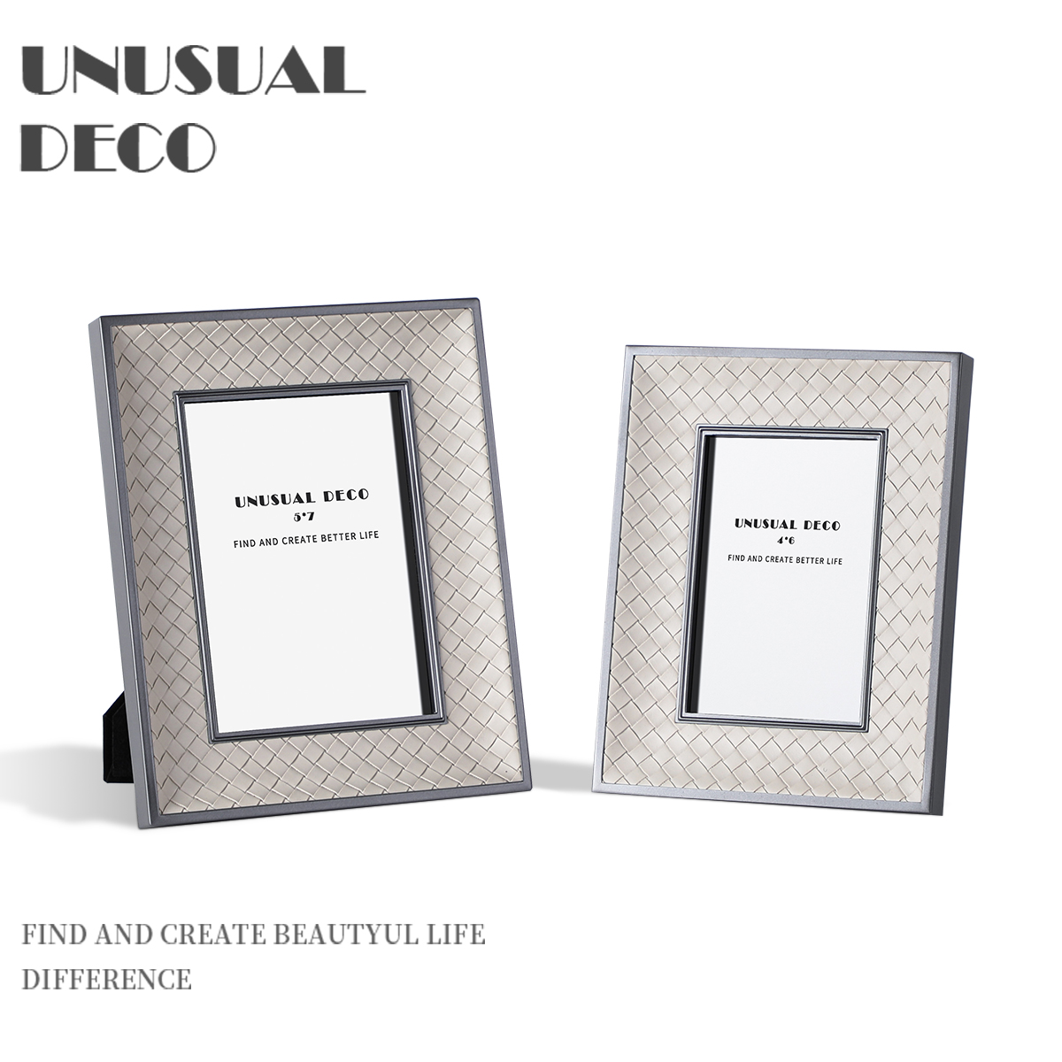 轻奢风灰色编织皮相框电视柜摆件