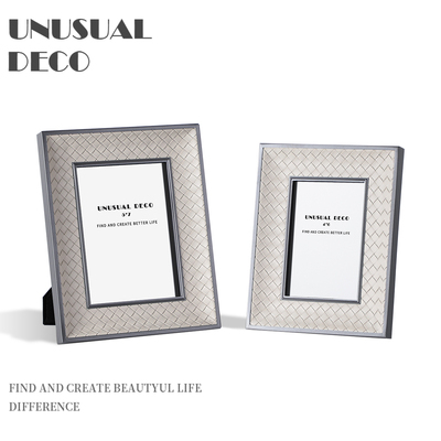 轻奢风灰色编织皮相框电视柜摆件