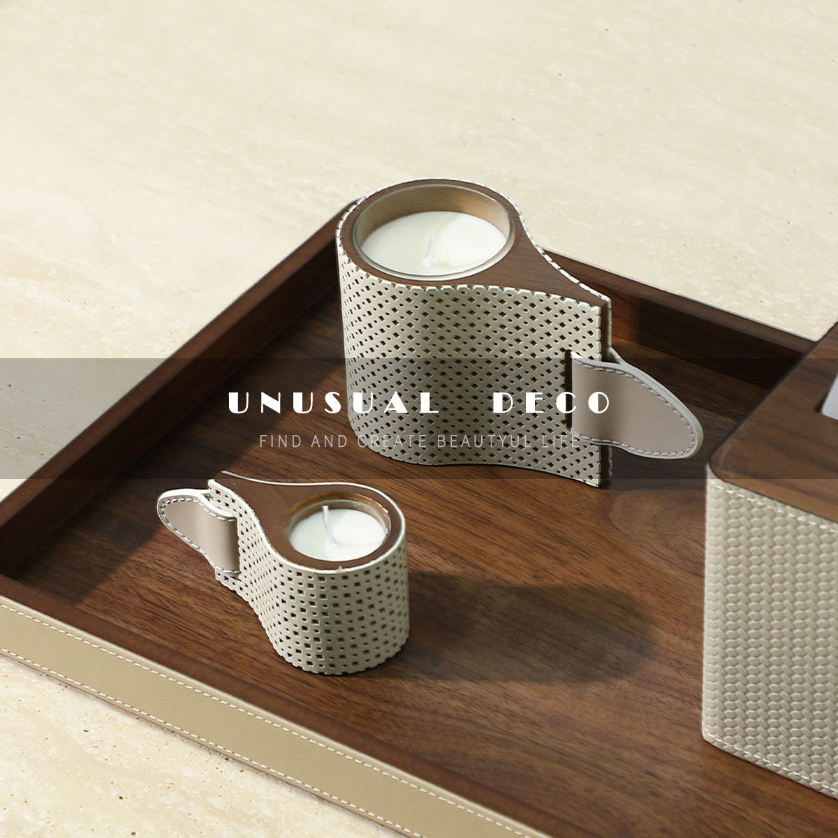 unusual 简约皮革镂空香薰蜡烛样板间售楼处卧室餐桌氛围软装摆件