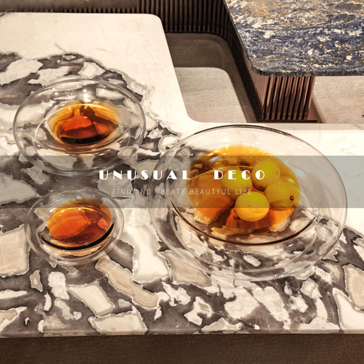 unusual 现代轻奢玻璃日照茶色水果盘客厅茶几展厅样板房餐厅摆件