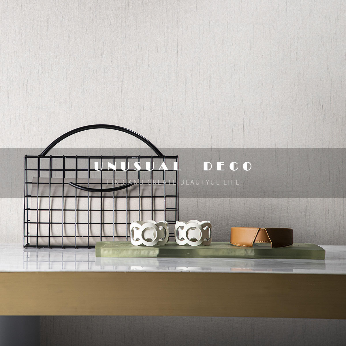 unusual 简约衣帽间砧板摆件样板间桌面铁艺包包皮革衣领手环饰品