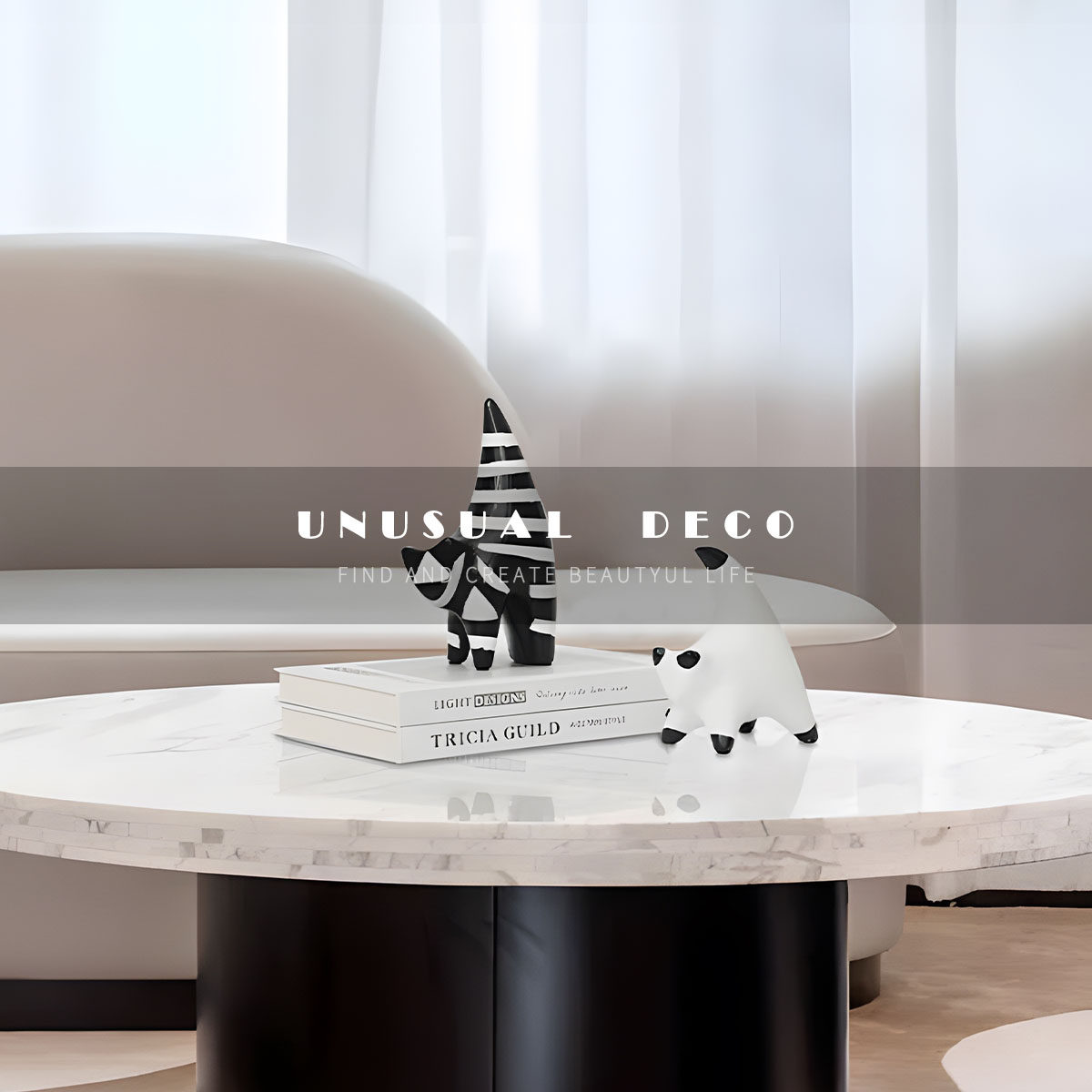 简约现代儿童房家居卡通黑白条纹猫咪动物摆件样板房客厅软装饰品