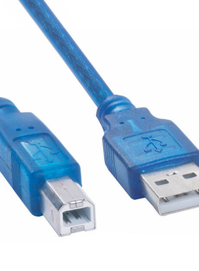 1.5米3米5M/10米USB 2.0透明蓝打印机线带磁环屏蔽蓝色半透明方口