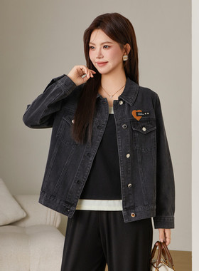 大尺码女装胖mm上衣2025秋冬穿搭新款韩版复古显瘦藏肉黑色牛仔外