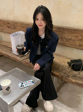 蓝色法式小香风外套女2025春秋新款高级感超好看名媛气质短款上衣