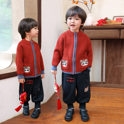 宝宝毛衣套装秋冬季男童加厚裤子保暖冬装男宝周岁礼服儿童新年服