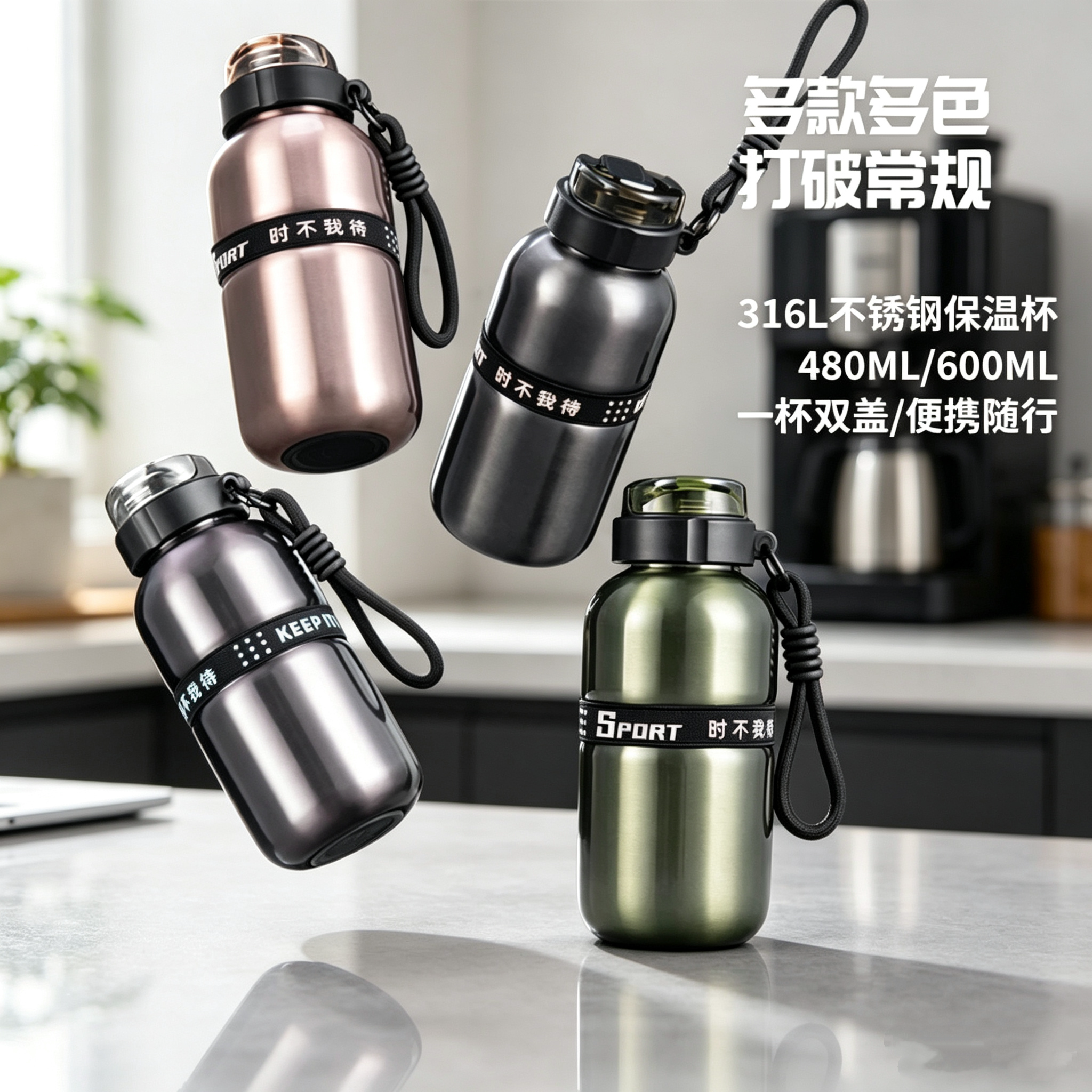 316不锈钢提绳登山保温杯可定制