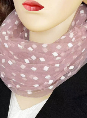 套头网纱小围脖女秋冬季防晒护颈椎薄款显白脖套时尚百搭丝巾围巾