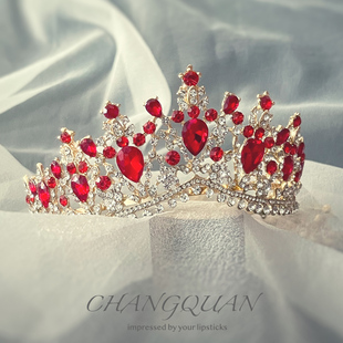 2025新款新娘头饰皇冠秀禾结婚纱发饰中式大气高级红色女奢华王冠