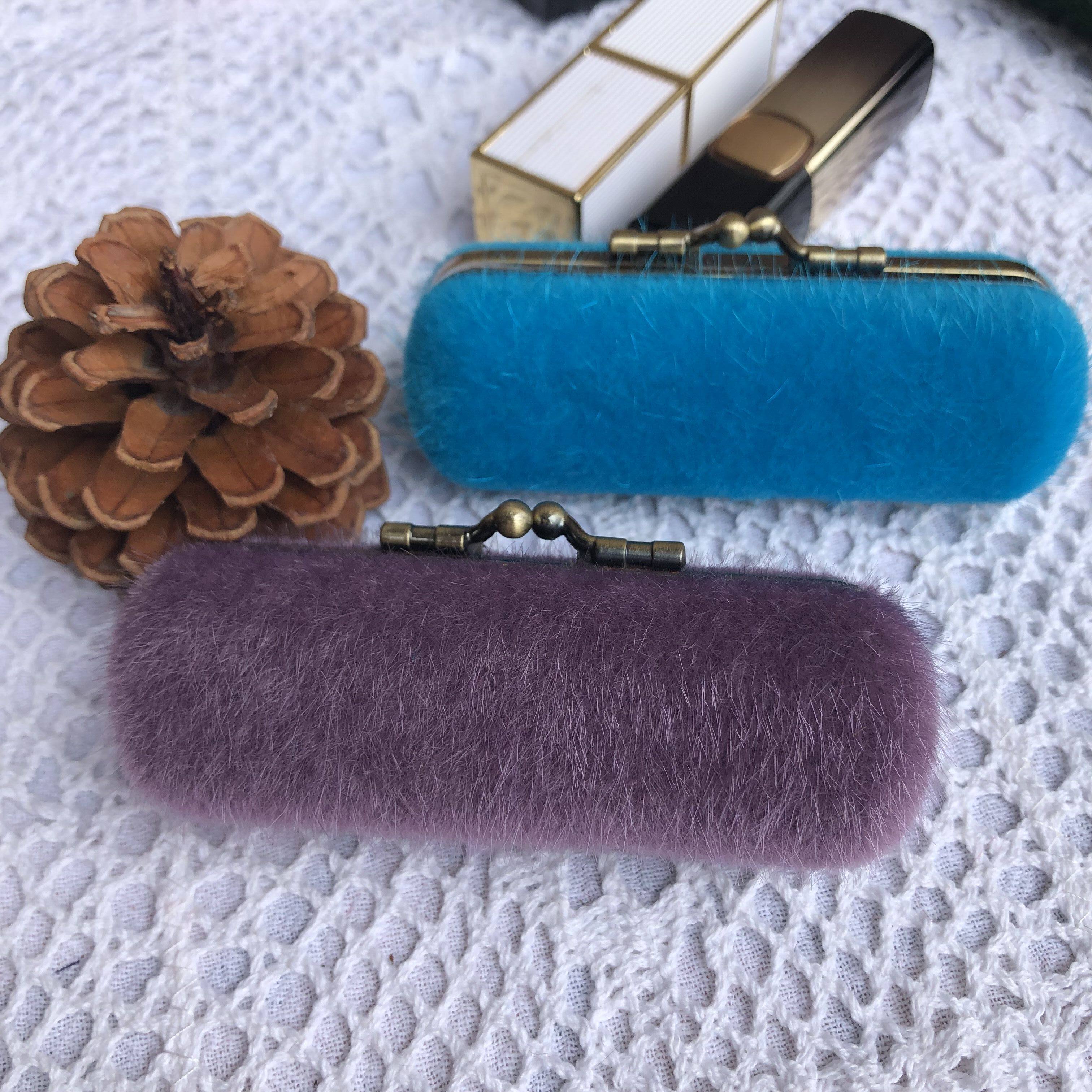 包邮 貂绒典雅口红盒随身收纳首饰盒口红唇膏盒带镜子高质量