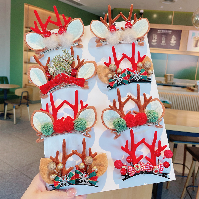 圣诞节饰品发夹装饰品成人儿童圣诞鹿角对夹发箍幼儿园活动小礼物