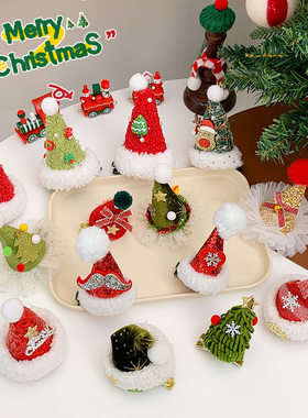 圣诞帽发夹发箍圣诞节装饰品儿童发卡鹿角边夹子节日装扮发饰头饰