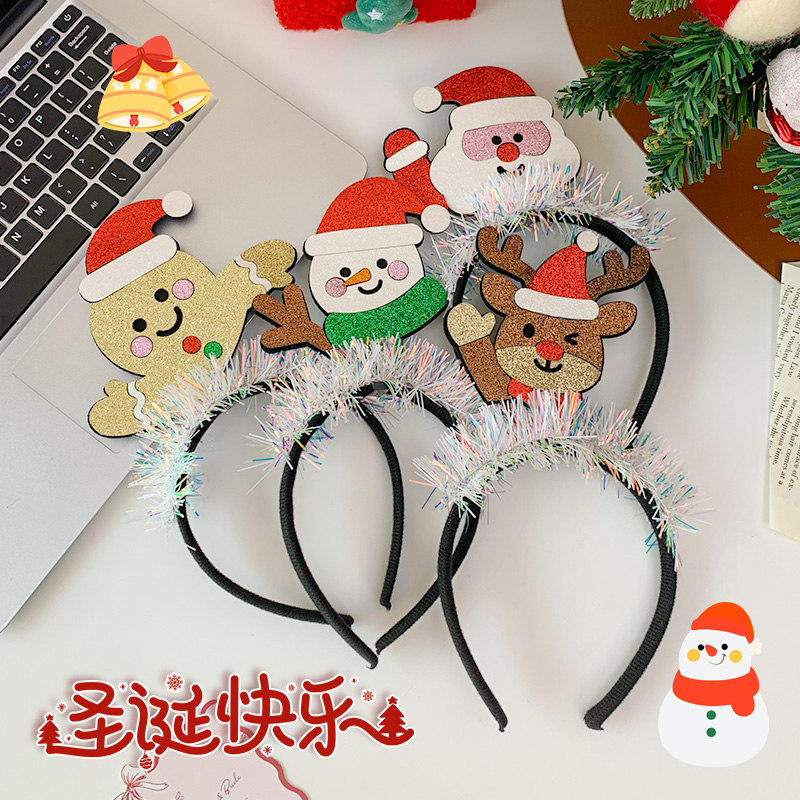 圣诞节发箍亮片招手鹿角头箍圣诞老人节日活动装扮拍照打卡装扮品
