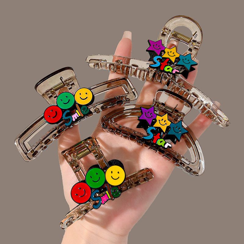 多巴胺笑脸星星可爱发夹女后脑勺2023新款盘发抓夹大号简约鲨鱼夹