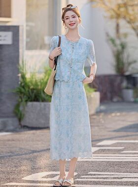 小香风套装裙女2025夏季新款气质名媛别致甜美蕾丝半身裙两件套