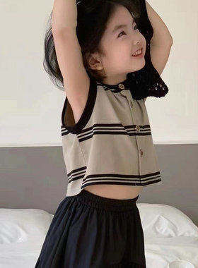 女童套装圆领条纹背心加半身裙2026夏装新款童装3-8岁