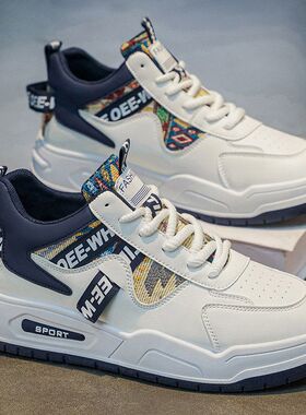 高帮男鞋2026春季新款透气百搭休闲板鞋皮面运动增高小白学生潮鞋