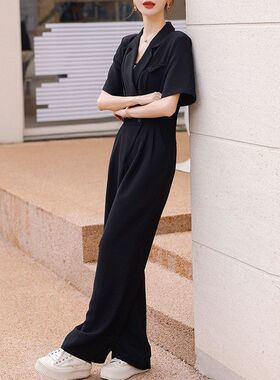 西装领连体裤女阔腿裤2025春夏装小个子黑色气质百搭时尚气质连身