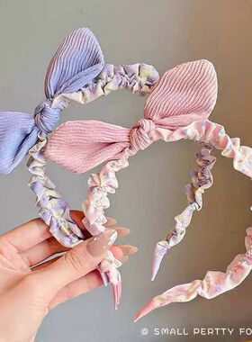 兔耳朵儿童发箍女童不勒头可爱邹邹蝴蝶结宝宝发捆小女孩甜美头箍