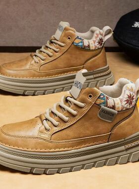 爆款马丁靴男2026新款春季高帮百搭休闲男士皮面增高百搭工装靴子