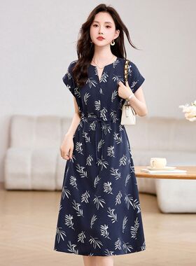 时尚复古印花连衣裙女2025夏新款法式优雅气质收腰显瘦无袖连衣裙